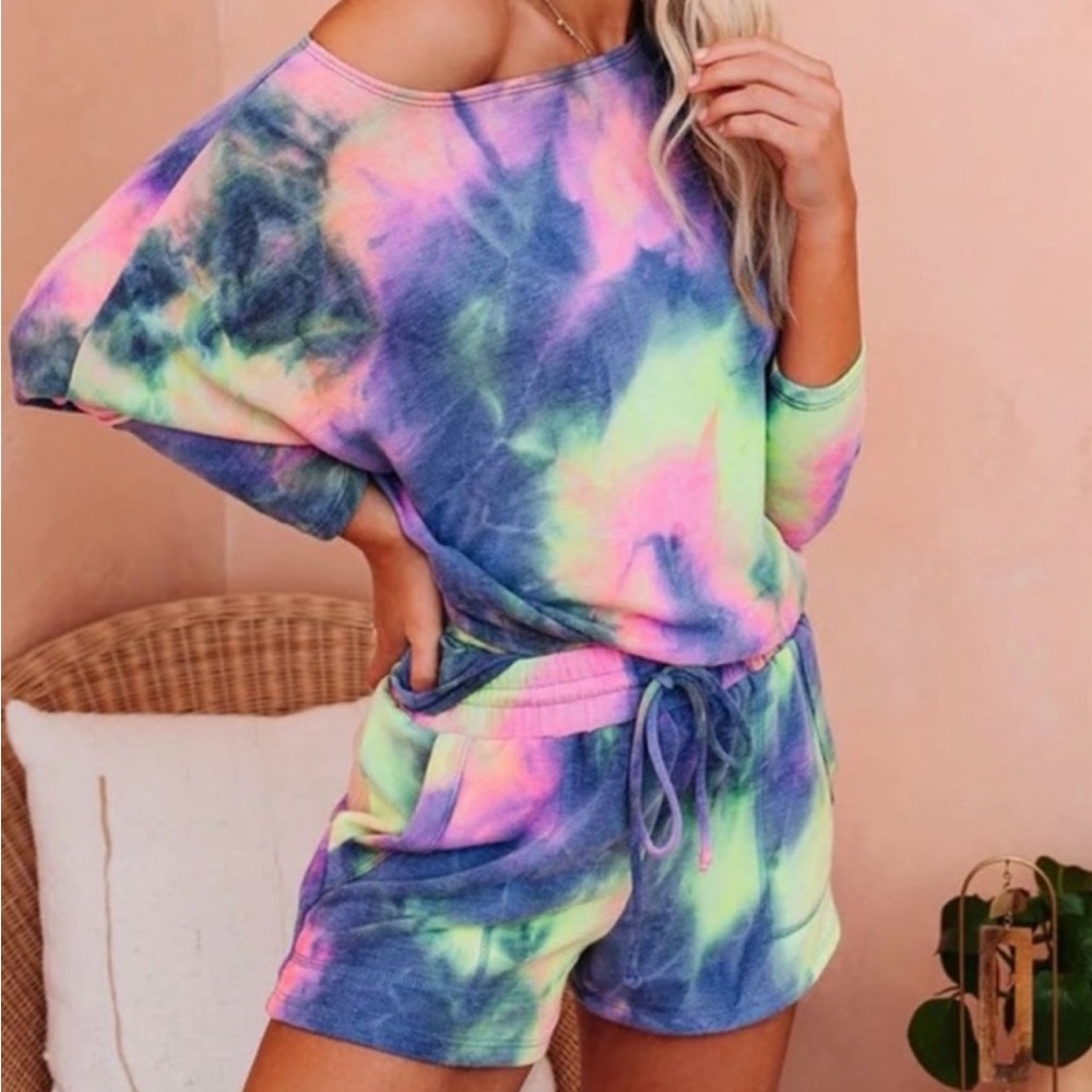Vici Tie-Dye Lounge Set in Blue, Pink, and Yellow